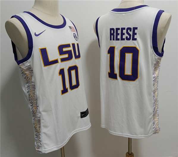 Mens LSU Tigers #10 Angel Reese White Stitched Jersey->->NBA Jersey